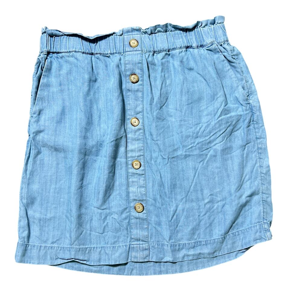 Loft Outlet Mini Skirt Women's Size Medium Blue Chambray Pockets Button Front